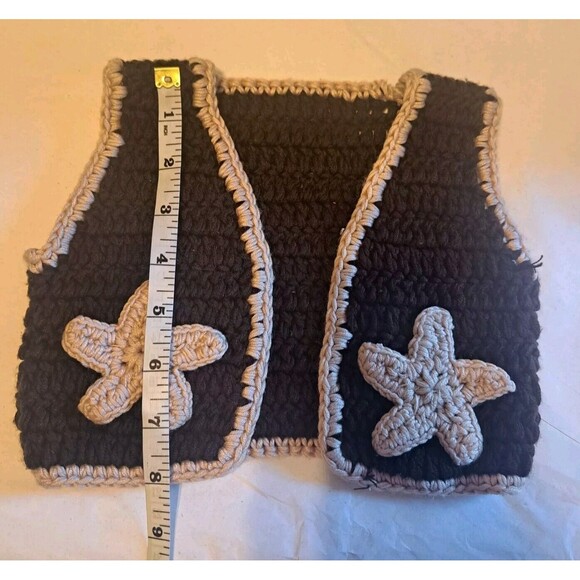 Handmade Crocheted Western Vest Babies Teddy Bear Doll Brown White Stars Cowboy - Picture 4 of 6